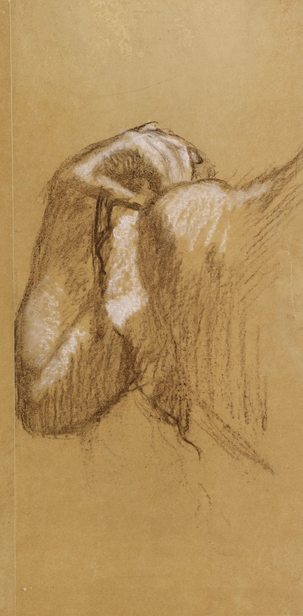 Estudo de um braço, c.1895-90 (pastel marrom e branco em papel vegetal acastanhado) de Edgar Degas