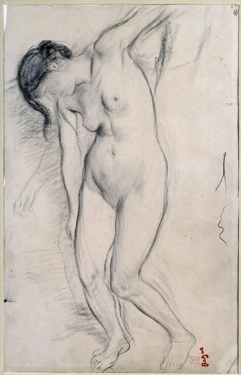 Estudo da mulher nua de pé para "cena de guere au middle age". Desenho de Edgar Degas (1834-1917), cerca de 1863-1865). Dim: 0,35 X 0,22m. Paris, Musee d