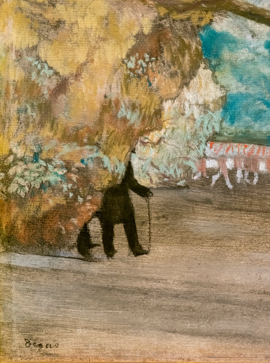 A Cortina (detalhe). Por volta de 1881. Pastel sobre carvão vegetal e monotipo, monta sobre papelão. de Edgar Degas