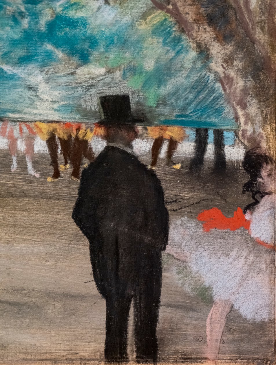 A Cortina (detalhe). Por volta de 1881. Pastel sobre carvão vegetal e monotipo, monta sobre papelão. de Edgar Degas