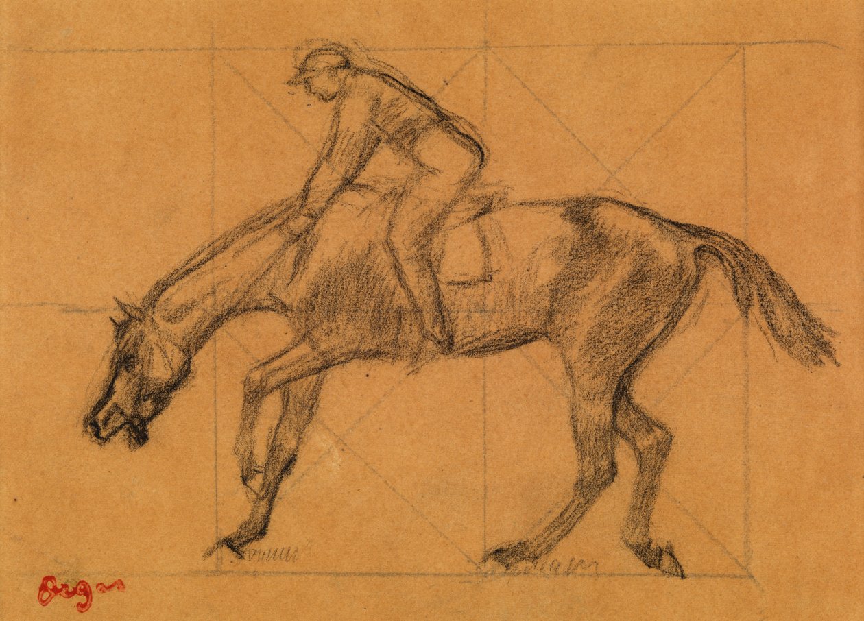 O Fim da Corrida, c.1882 (giz sobre papel colorido) de Edgar Degas