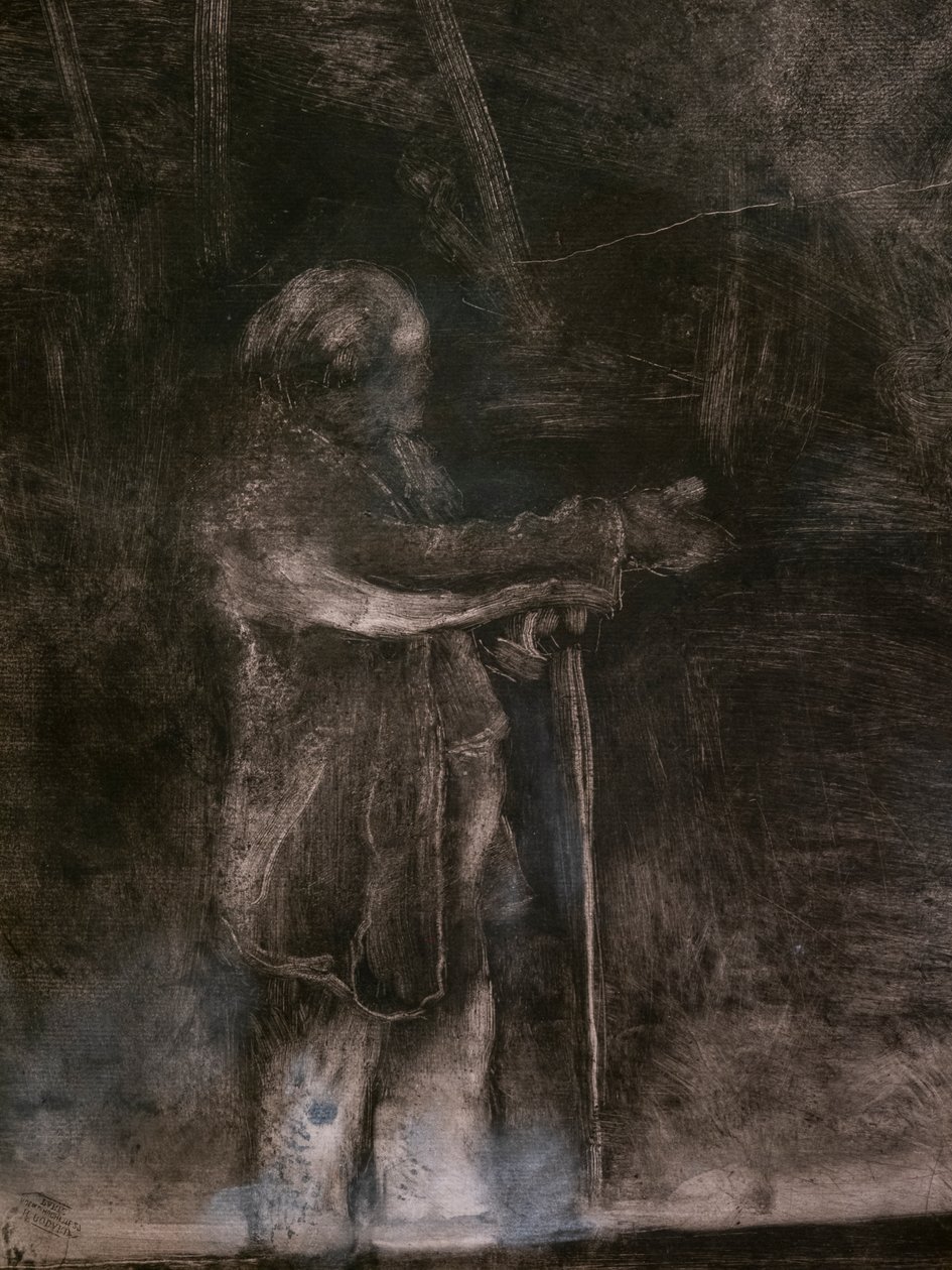O Mestre do Ballet (detalhe) (executado em colaboração com Ludovic Lepic). 1876. Monotipo em tinta preta com destaques em giz branco de Edgar Degas