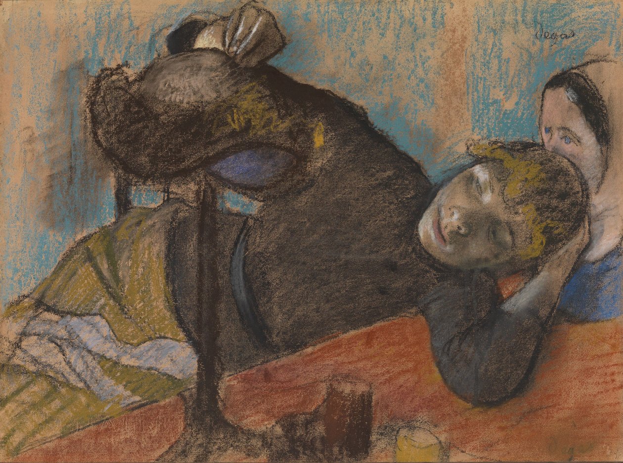 O Milliner, c.1882 (pastel e carvão no papel de cabide cinza quente estabelecido em marrom escuro) de Edgar Degas