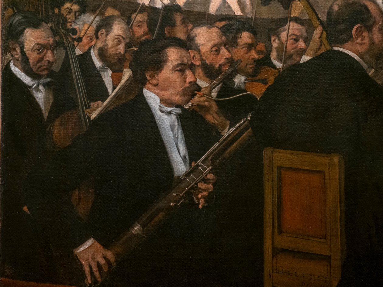 A Orquestra de Ópera (detalhe). 1870. Óleo sobre tela. de Edgar Degas