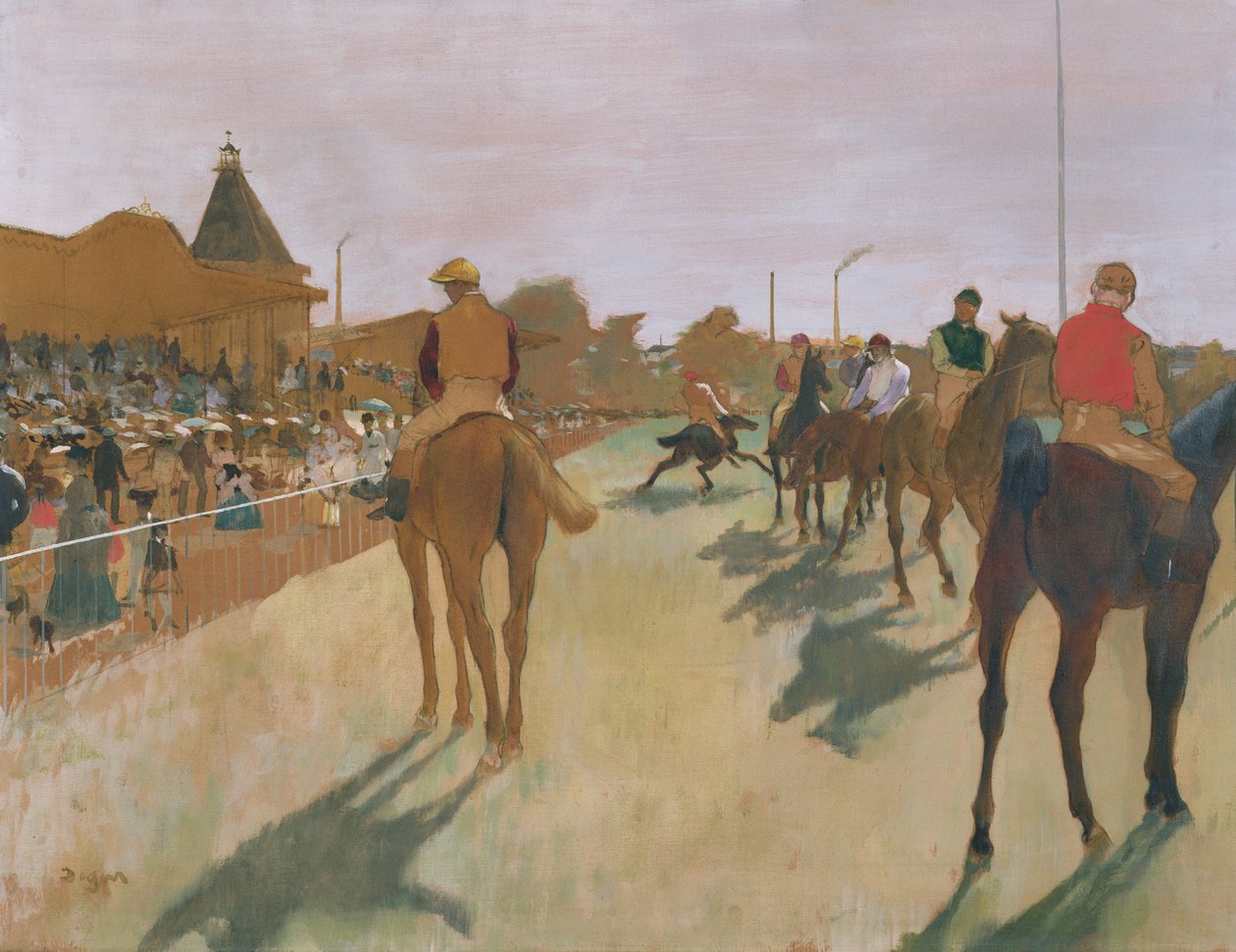O desfile, ou cavalos de corrida na frente dos Stands, c.1866-68 (óleo sobre papel) de Edgar Degas