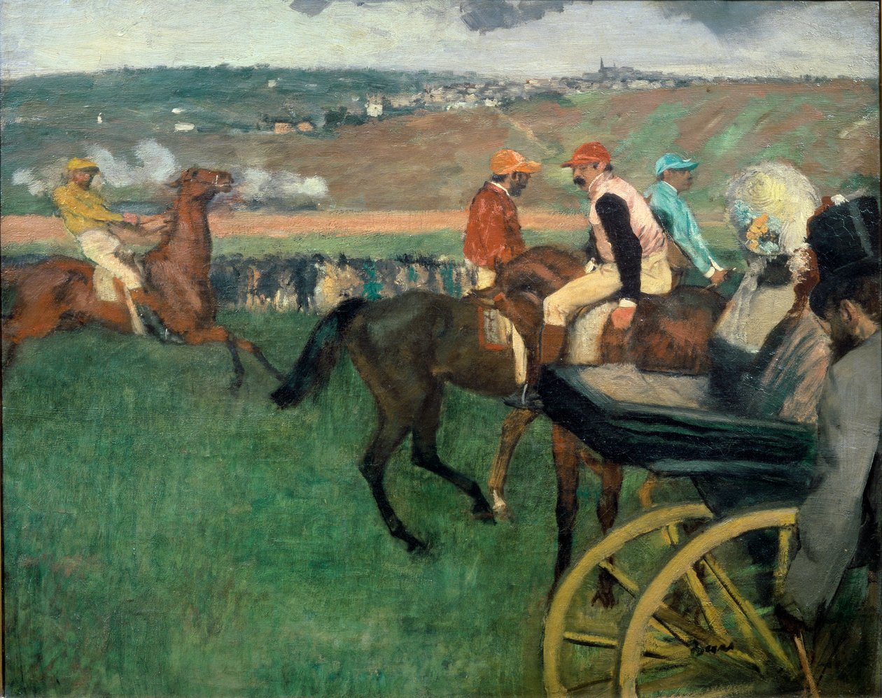 O Curso de Corrida, Jockeys Amadores perto de um Carruagem de Edgar Degas