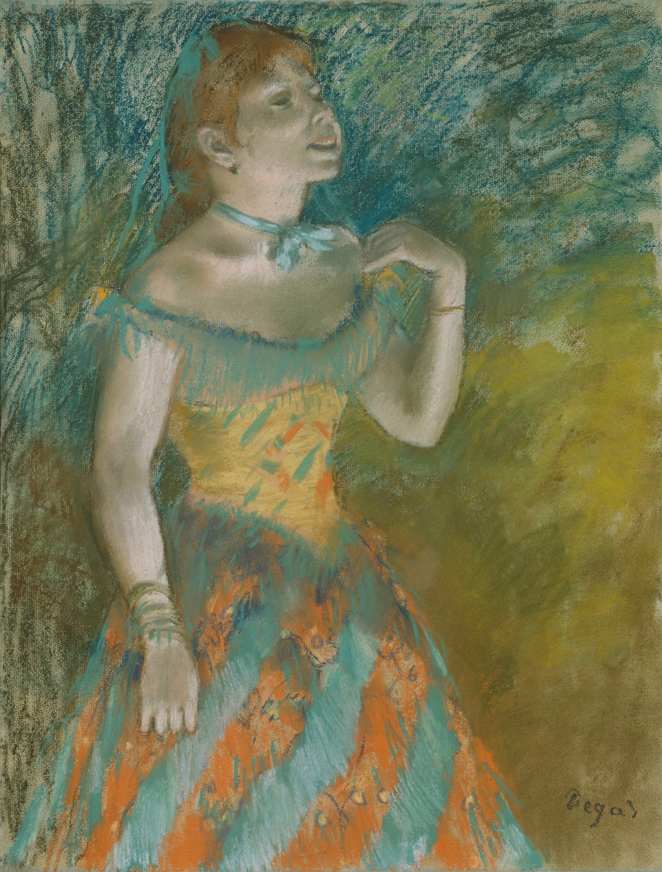 O cantor em verde, c.1884 (pastel em papel azul claro) de Edgar Degas