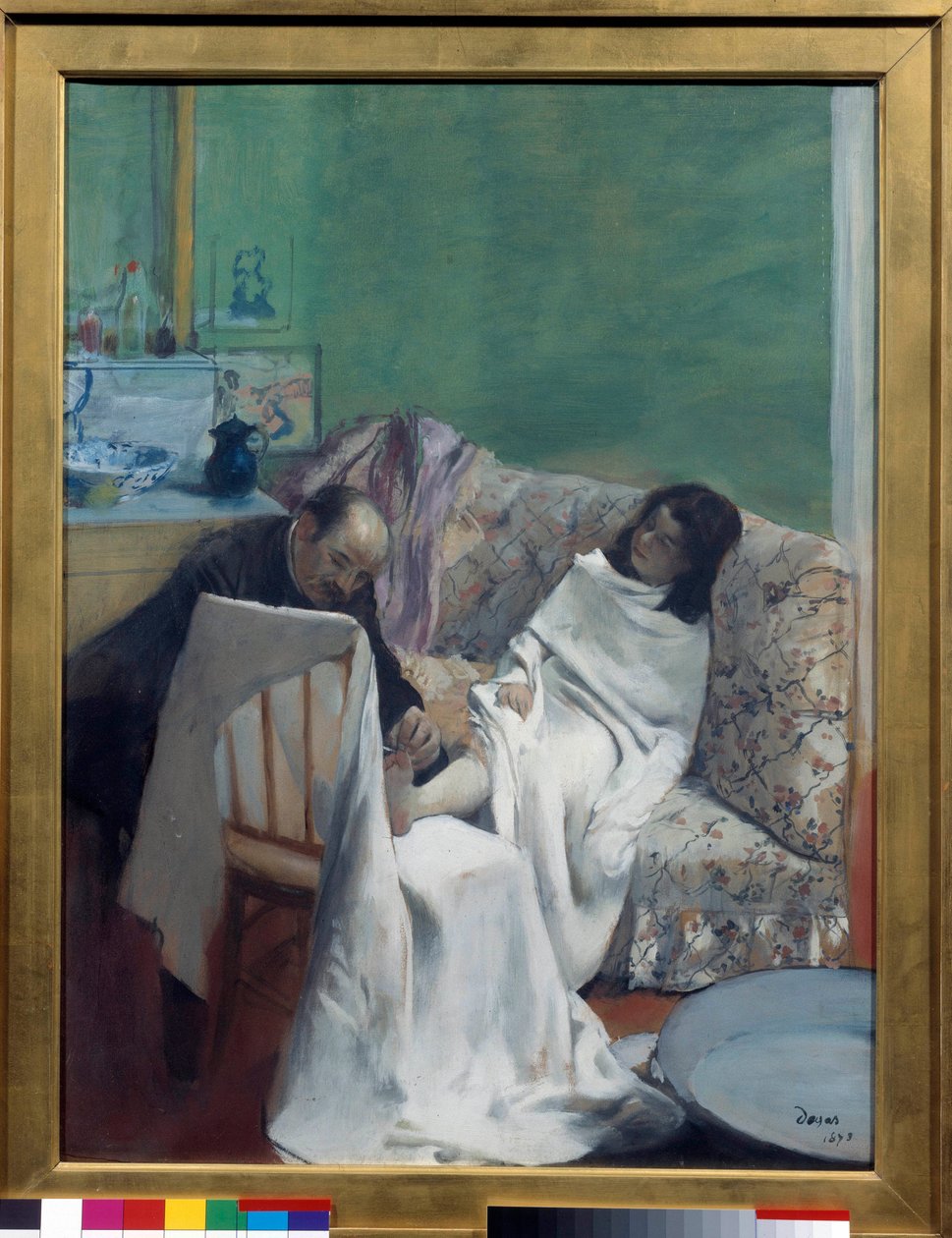 A pedicura Um médico examina os pés de uma jovem mulher. Pintura de Edgar Degas (1834-1917). 1873. Dim 0,61 x 0,46 m. Paris, Musee d