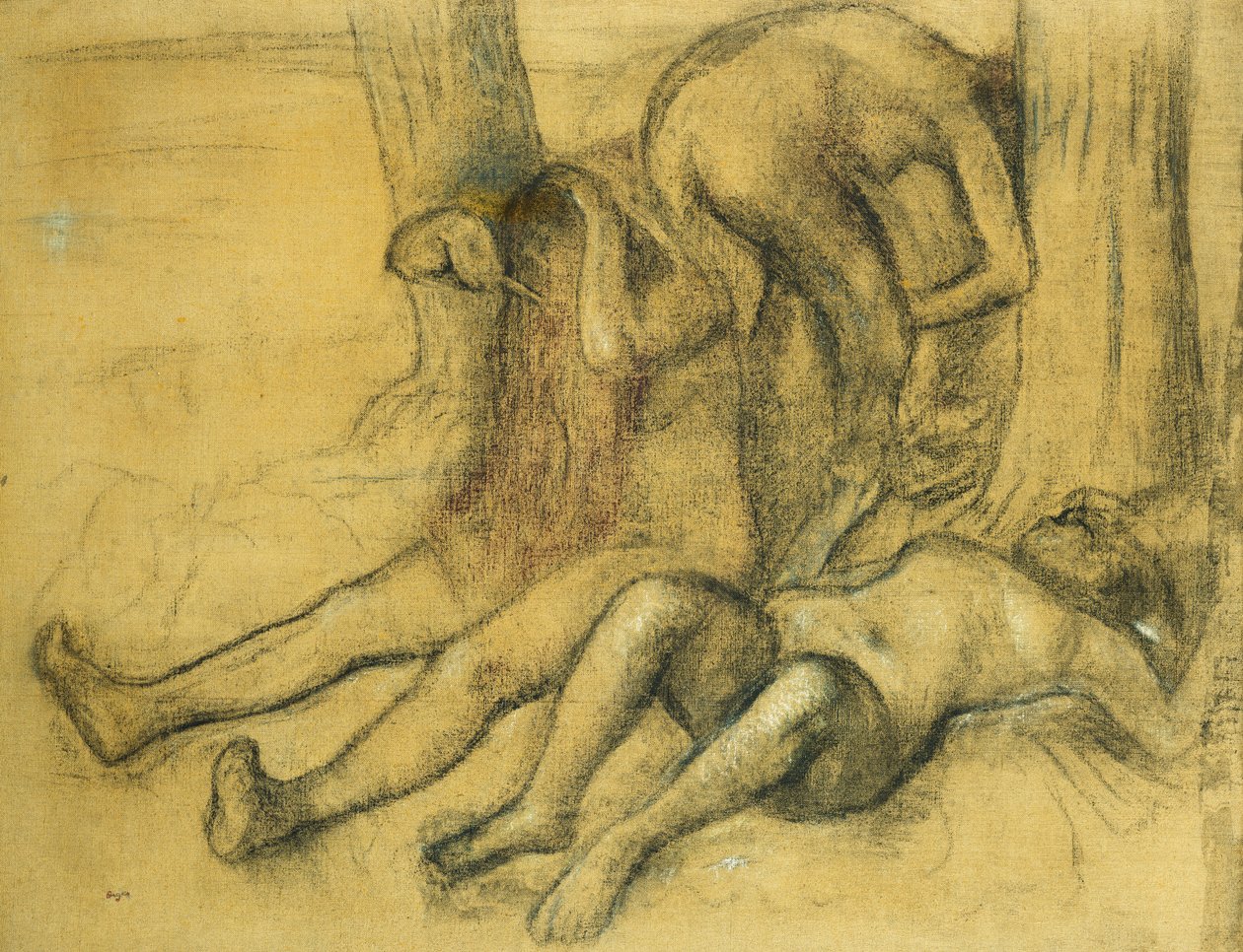 Três banhistas debaixo de uma árvore; Três banhistas debaixo de uma árvore, c.1894 de Edgar Degas
