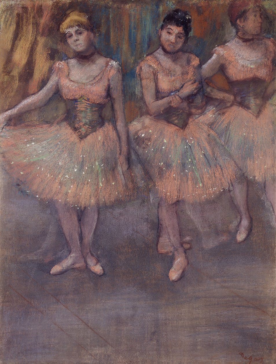 Três dançarinos antes da prática, c.1880 de Edgar Degas