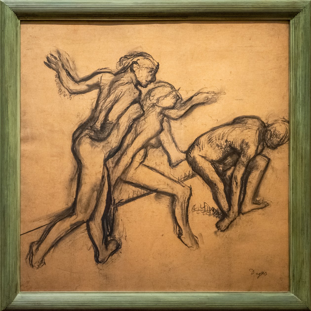 Três dançarinos nus. 1895-1900. Carvão vegetal sobre papel vegetal. de Edgar Degas