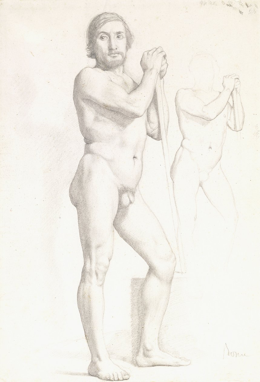 Dois estudos acadêmicos de um homem, c.1856 de Edgar Degas