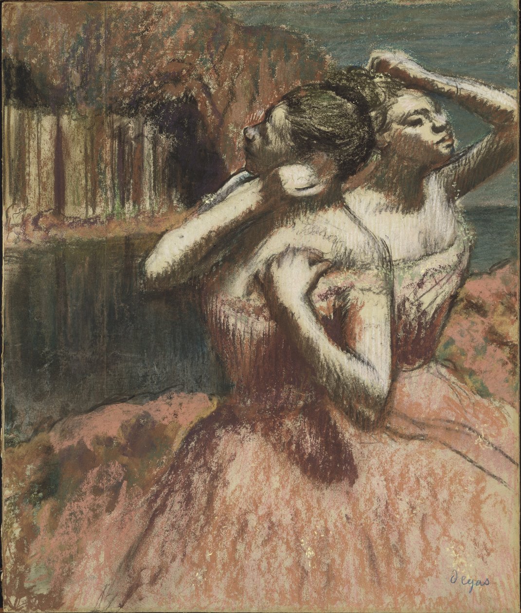 Dois dançarinos (pastel sobre papel montado em papelão) de Edgar Degas
