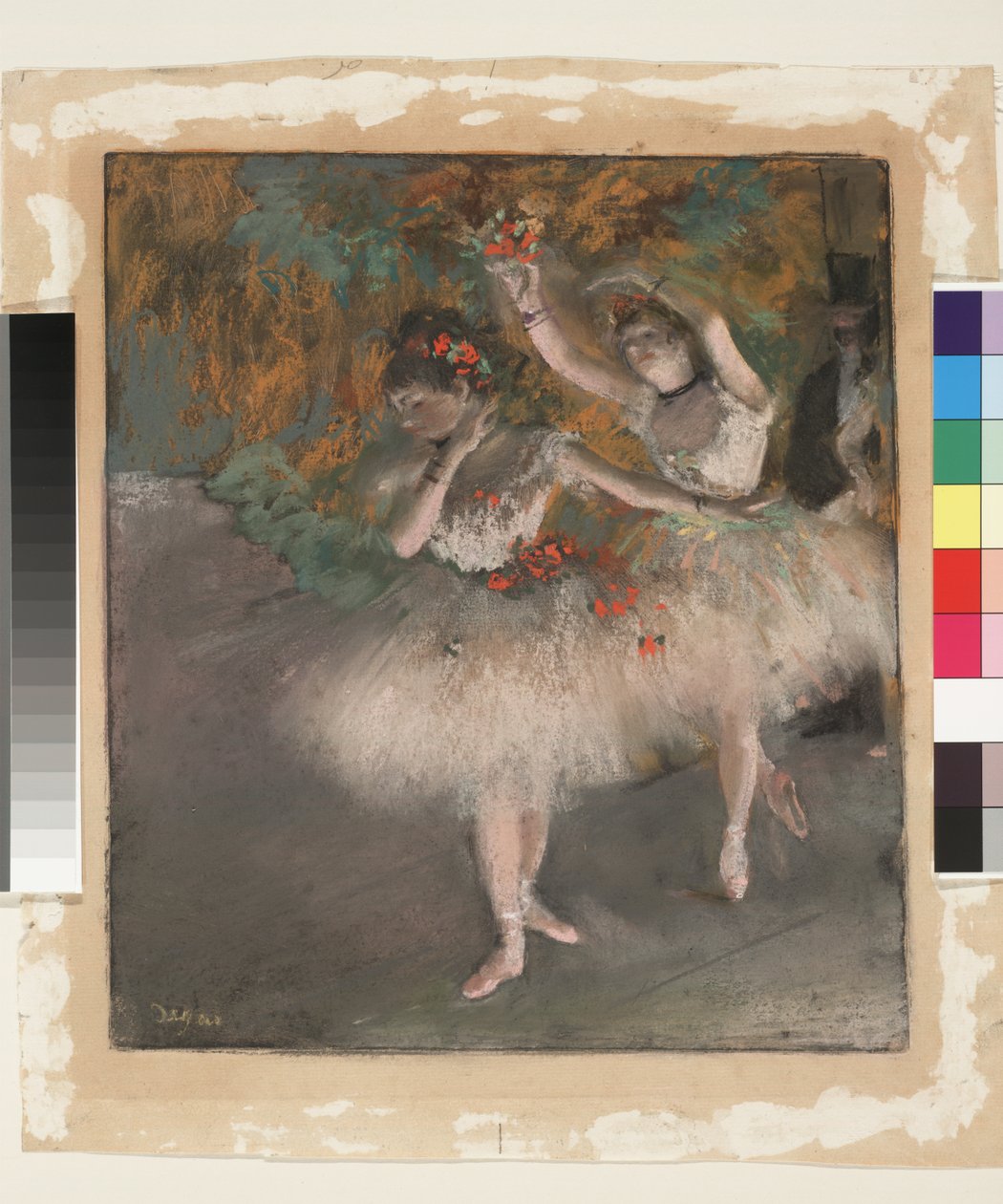 Dois Dançarinos Entrando no Palco, c.1877-78 (pastel sobre monotipo em papel) de Edgar Degas