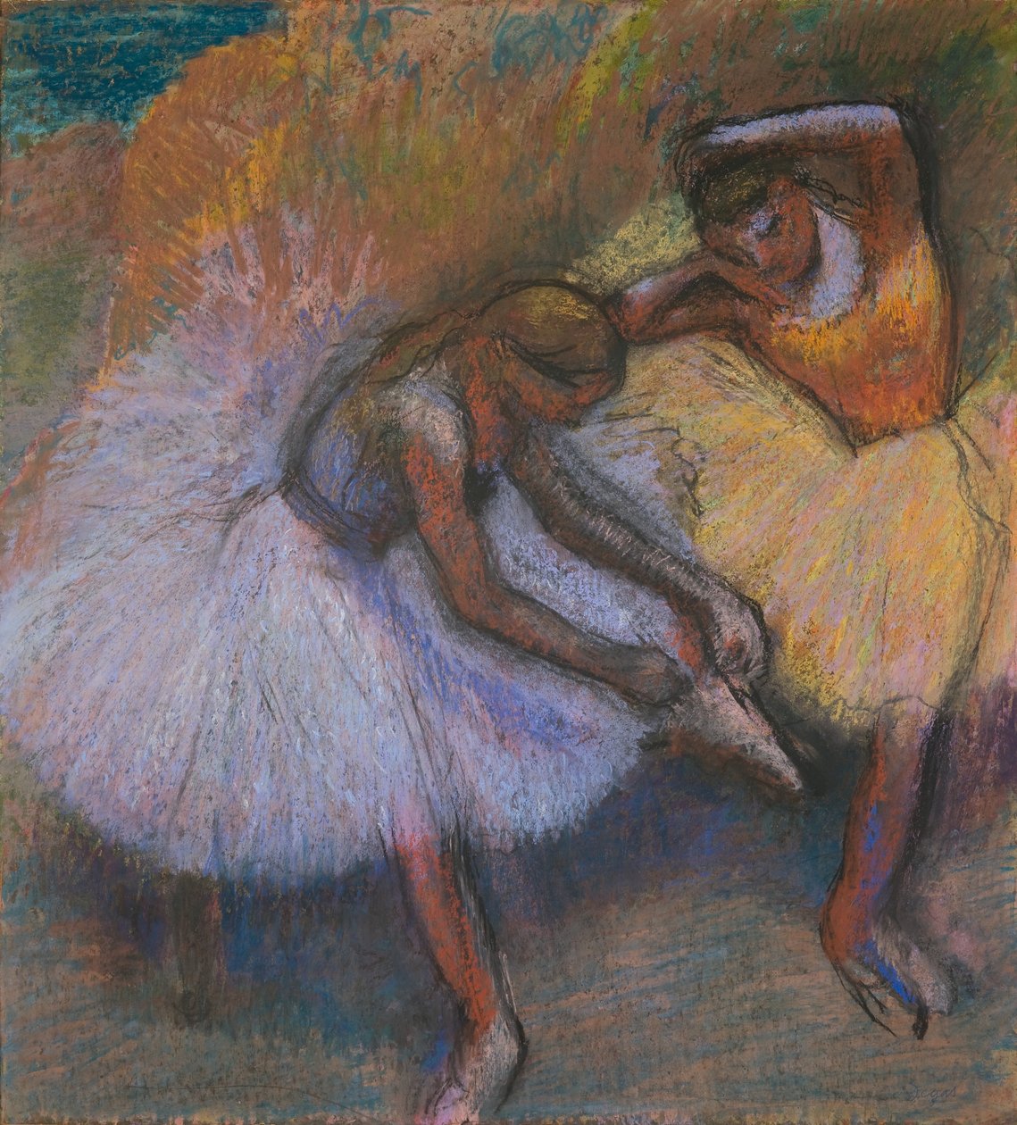 Duas bailarinas, c.1898 (pastel sobre papel) de Edgar Degas