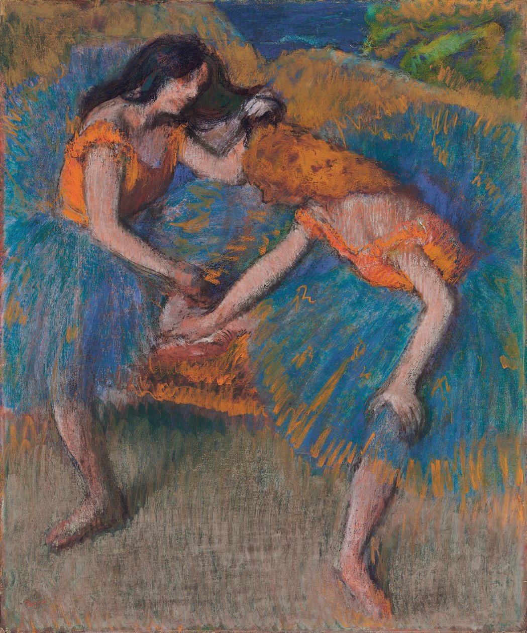 Dois dançarinos com corpetes amarelos, c.1902 de Edgar Degas