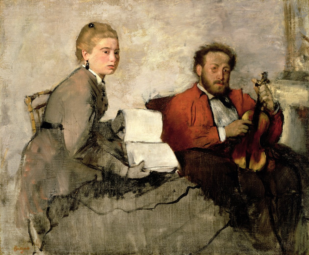 Violinista e Jovem, c.1871 (óleo e creiom sobre tela) de Edgar Degas