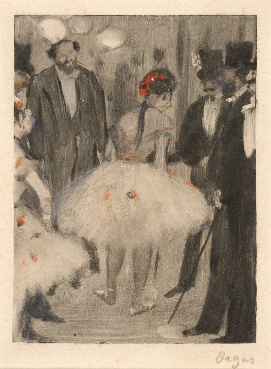 Virginie sendo admirada enquanto o marquês Cavalcanti observa de Edgar Degas