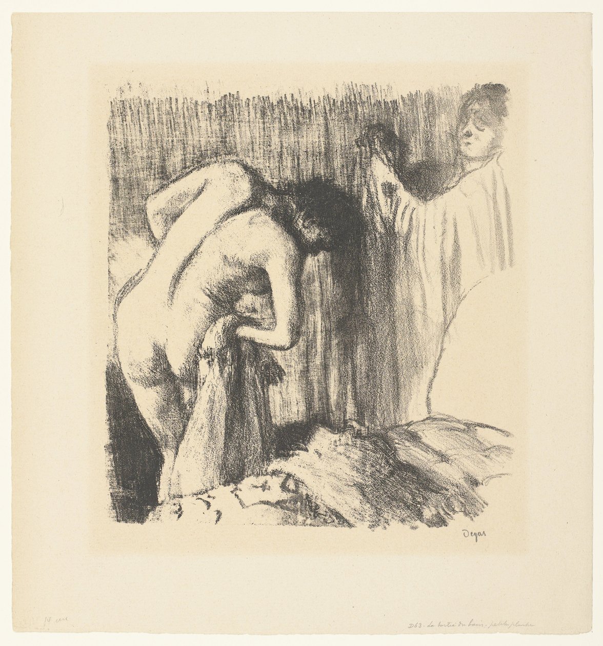 Mulher se seca após o banho e recebe roupas de mulher La Sortie du Bain de Edgar Degas