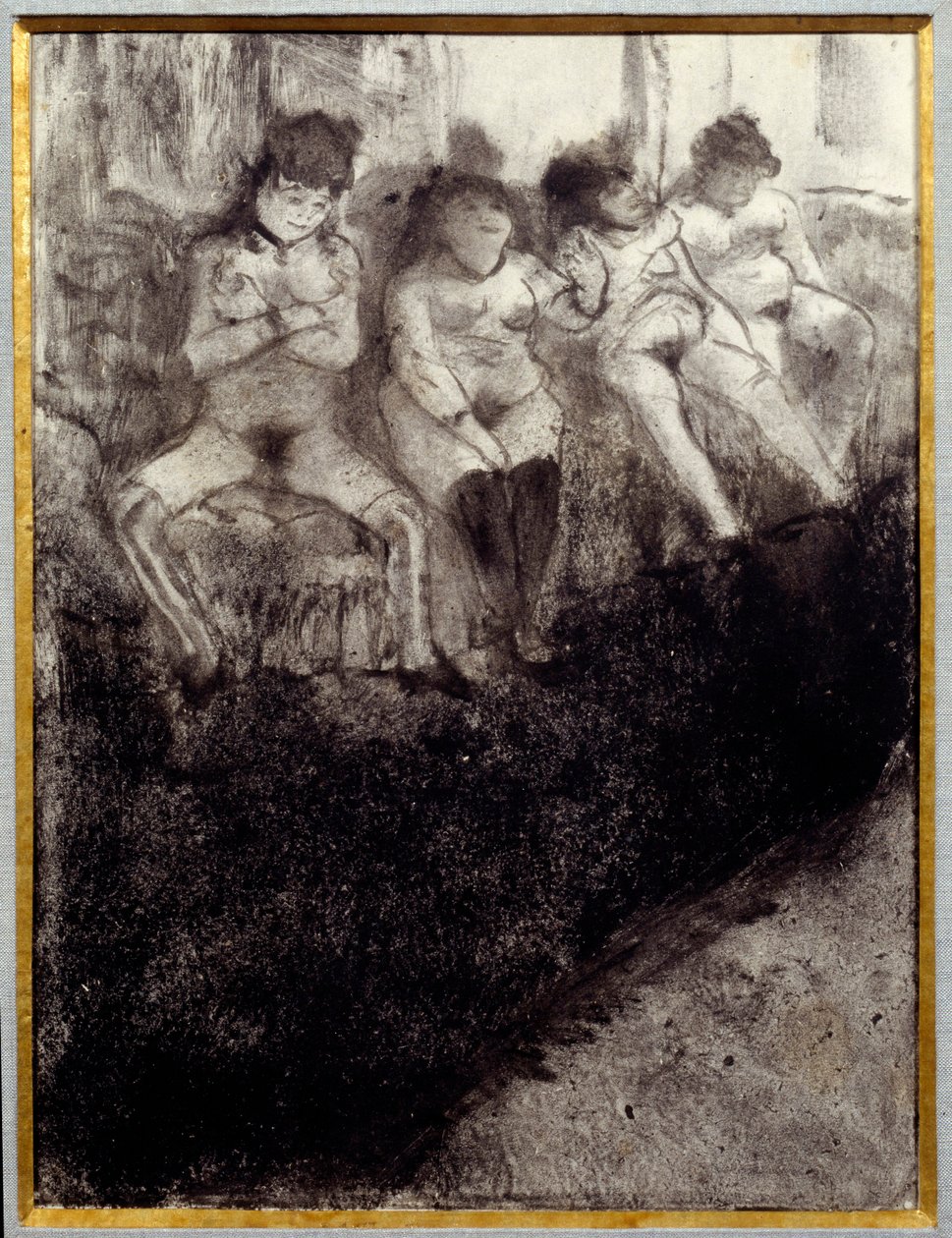 Aguardando segunda versão. Prostitutas aguardam clientes em um bordel. Pintura por Edgar Degas de Edgar Degas