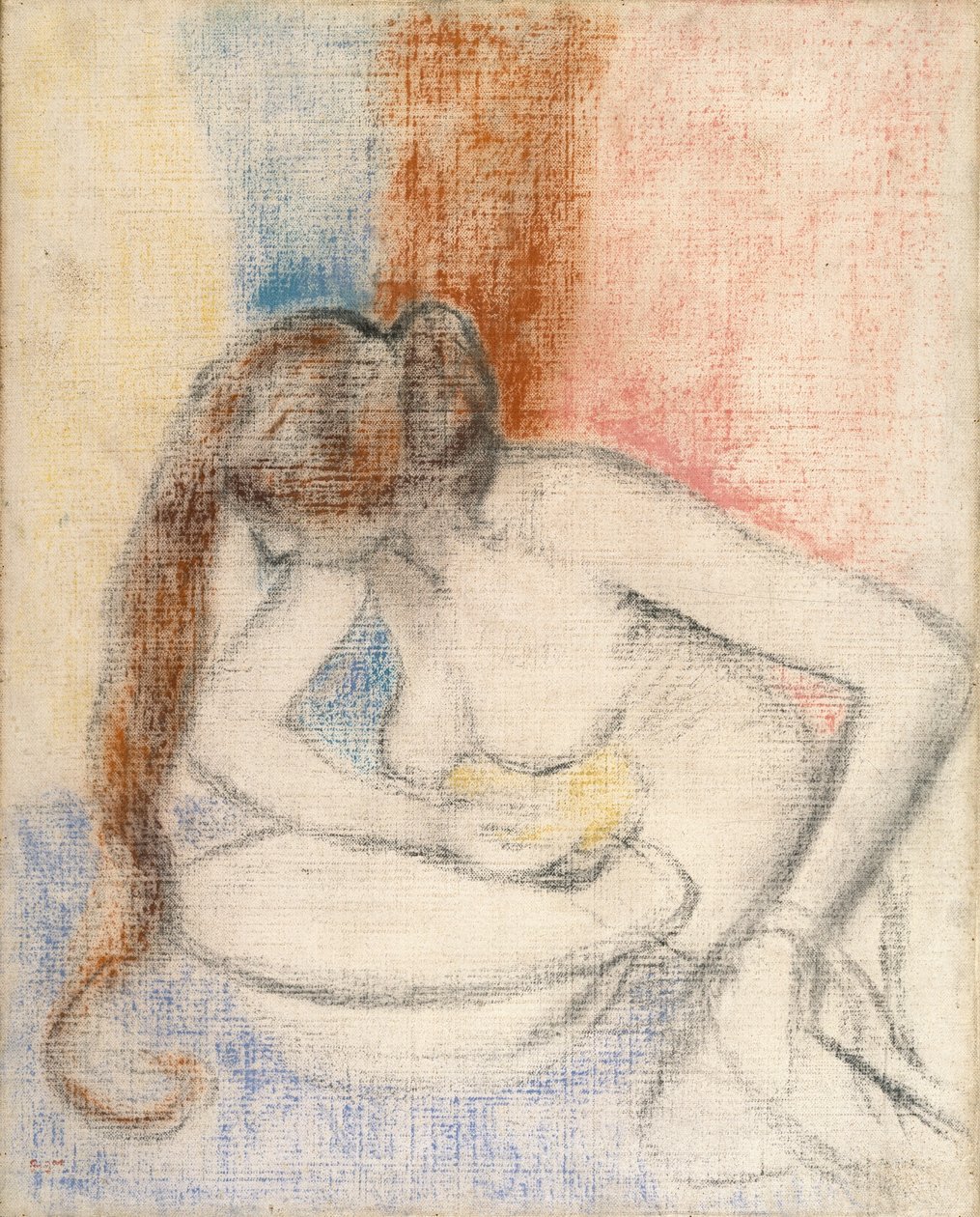 Mulher a tomar banho, c.1897 (pastel sobre tela preparada) de Edgar Degas