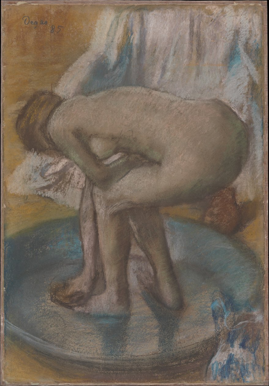 Mulher a banhar-se numa banheira pouco profunda de Edgar Degas