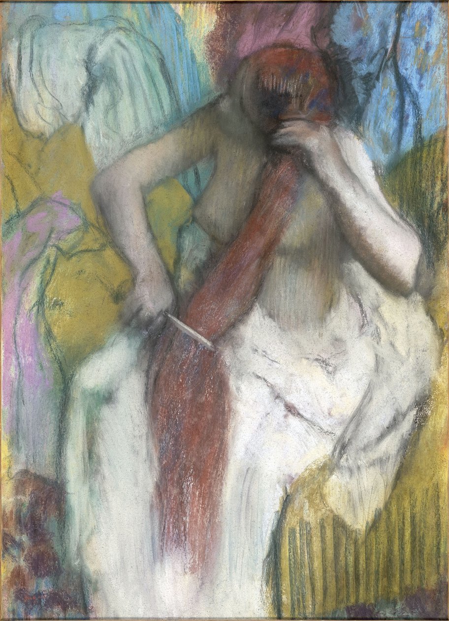 Mulher, penteando, dela, cabelo de Edgar Degas