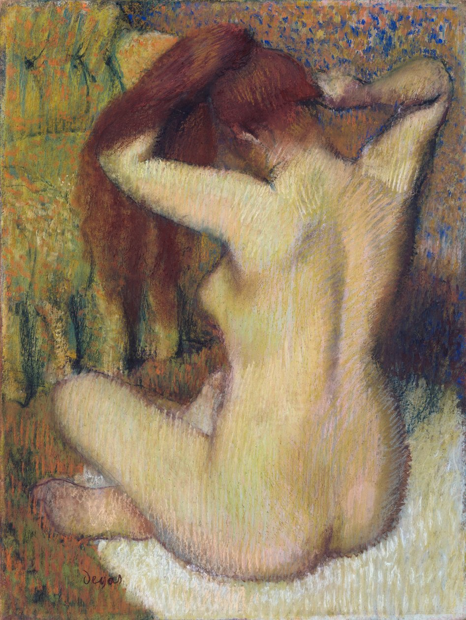 Mulher penteando o cabelo, c.1888-90 (pastel em papel de luz verde wove anexado ao monte) de Edgar Degas