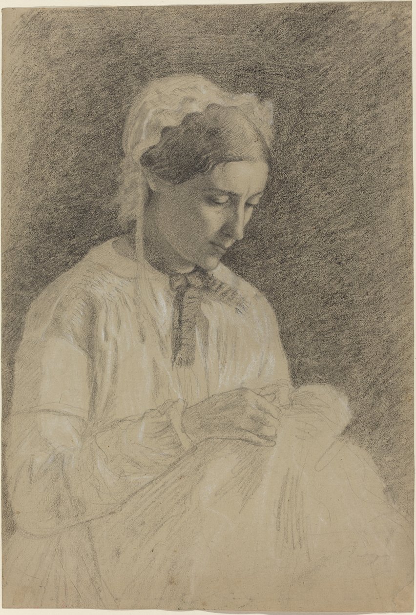 Mulher Bordando, 1855-1860 de Edgar Degas