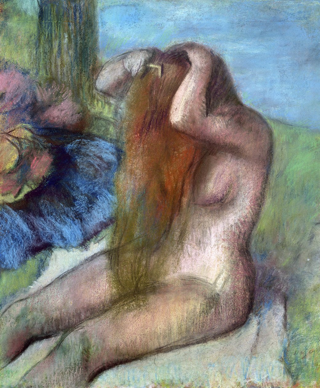 Mulher fazendo seu cabelo, c.1895 (pastel) de Edgar Degas