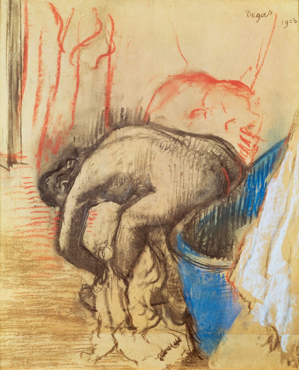 Mulher secando sua perna esquerda de Edgar Degas