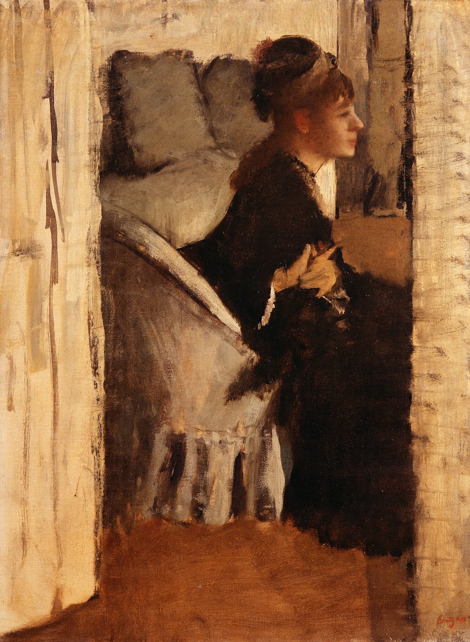 Mulher calçar luvas de Edgar Degas