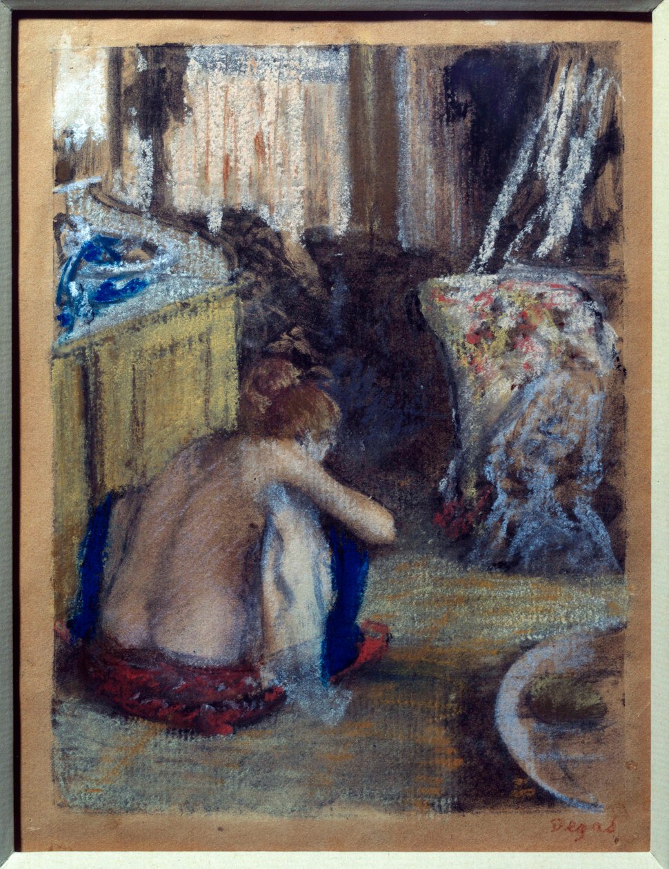 Mulher agachando Pastel em monotipo por Edgar Degas (1834-1917) 1877 Sol. 0,18x0,14 m Paris, musee d