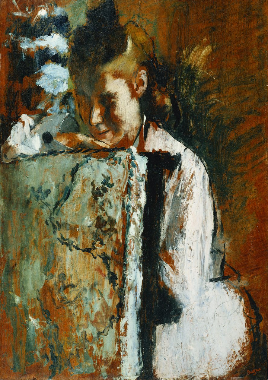 Jovem sentado encostado nas costas de uma cadeira; Rapariga sentada encostada nas costas de uma poltrona, c.1889 de Edgar Degas