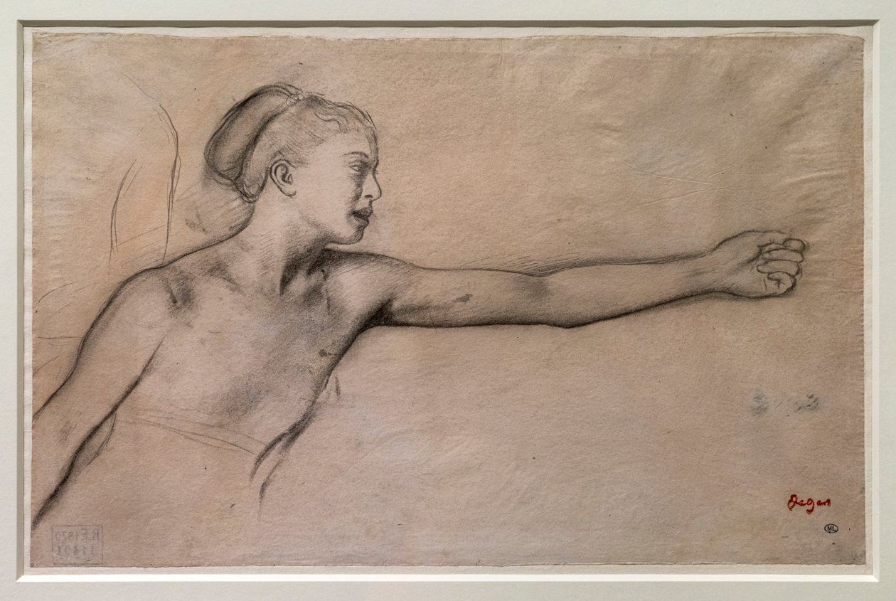 Jovem espartana (estudo para "Meninas espartanas provocando meninos"). Por volta de 1860-1862. Lápis preto, grafite, misturas em papel vegetal. de Edgar Degas