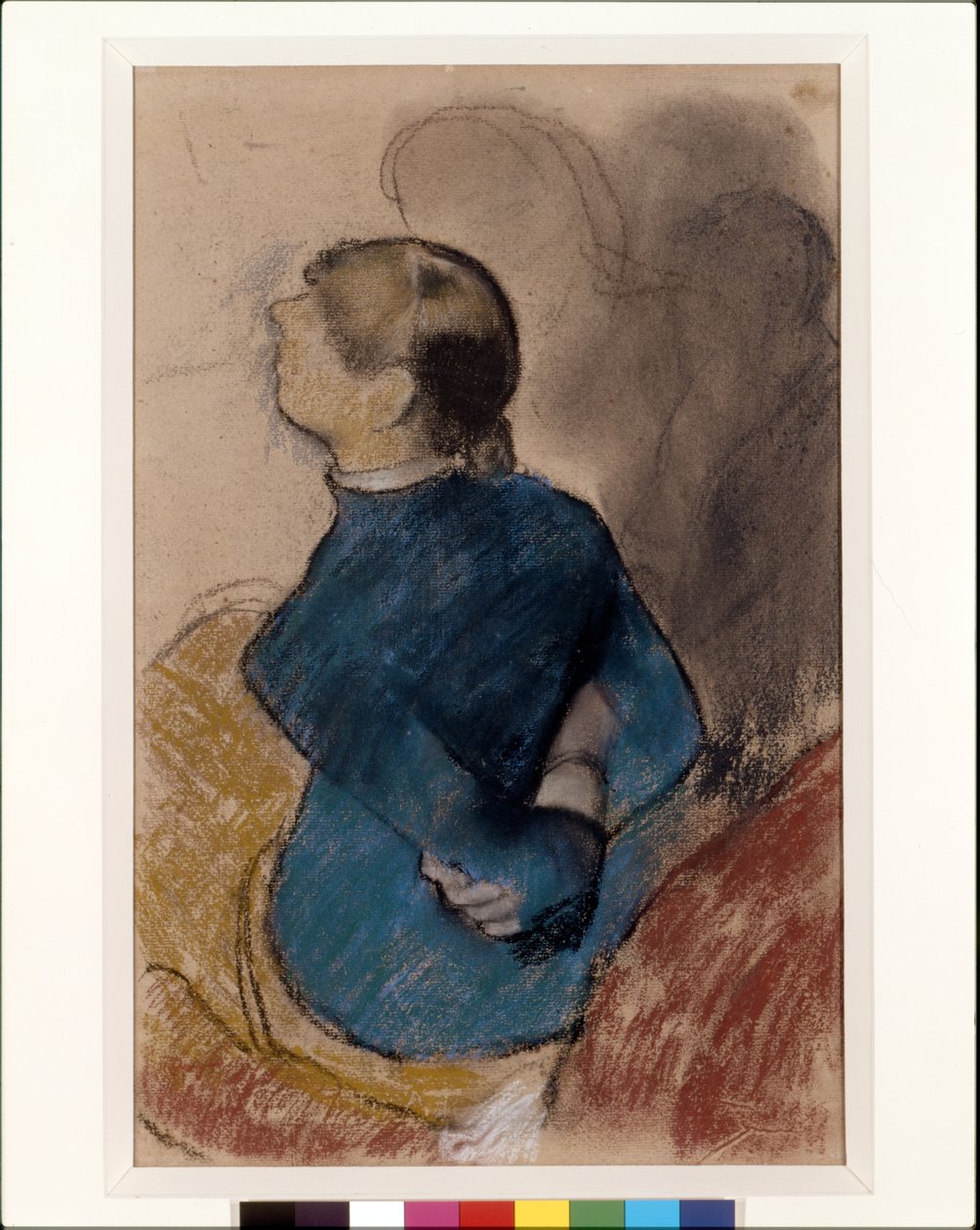 Young Woman In Blue (pastel sobre carvão vegetal sobre papel vegetal) de Edgar Degas