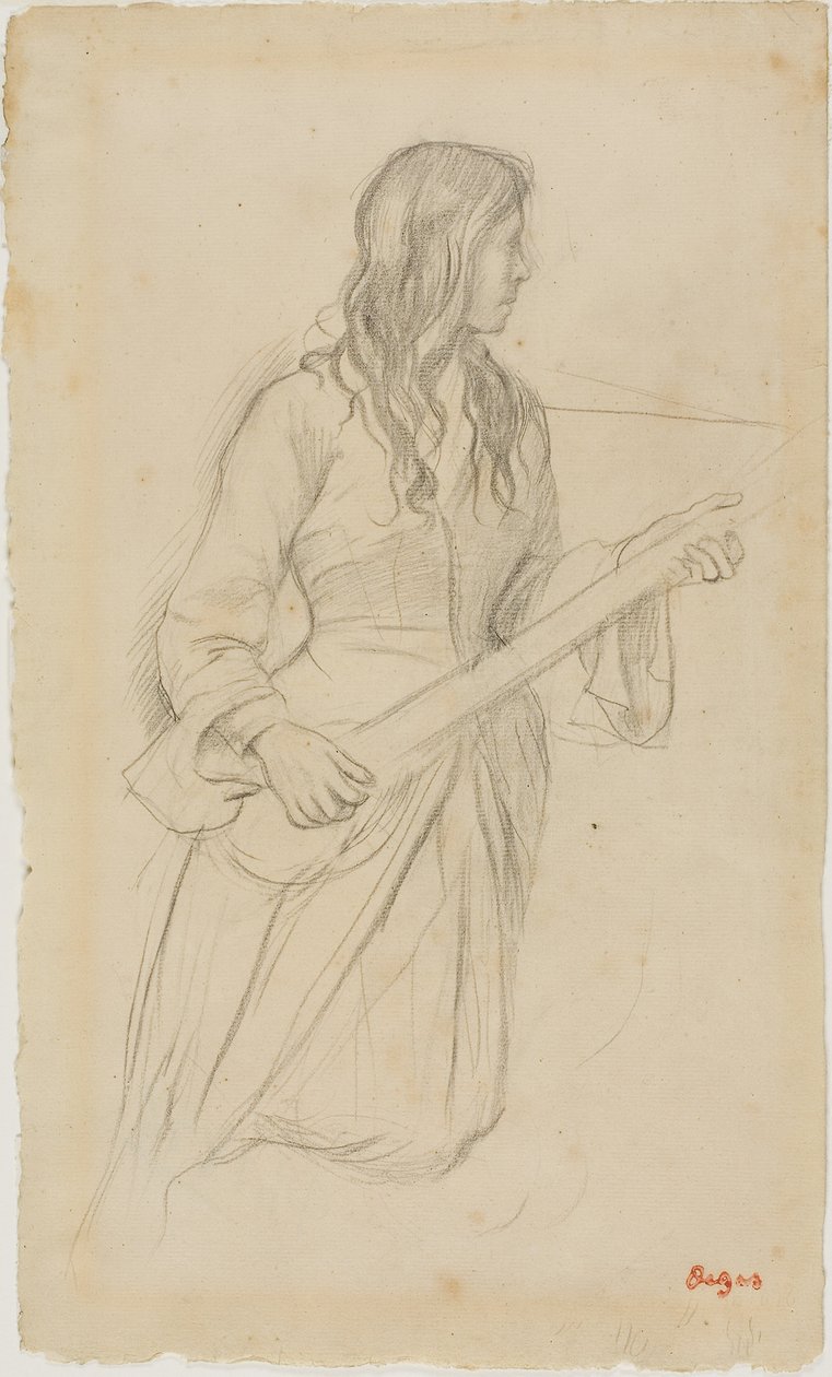 Mulher jovem tocando bandolim, estudo para o retrato de Mlle. Fiocre no ballet "La Source" de Edgar Degas