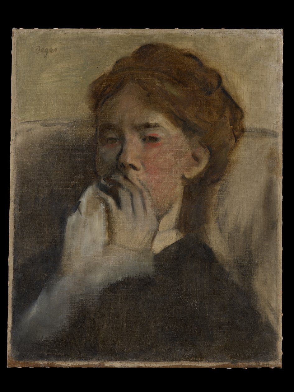 Jovem mulher com a mão sobre a boca de Edgar Degas