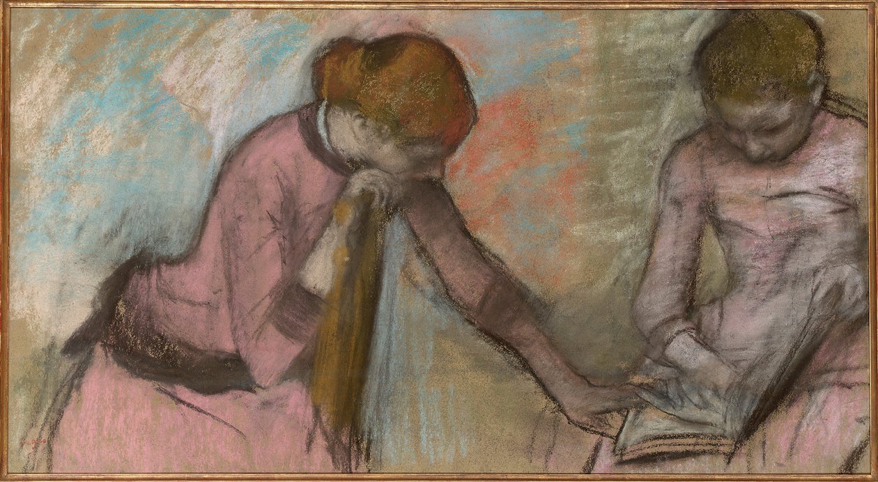 Meninas olhando para um álbum, c.1884 (pastel no papel colocado no cartão) de Edgar Degas
