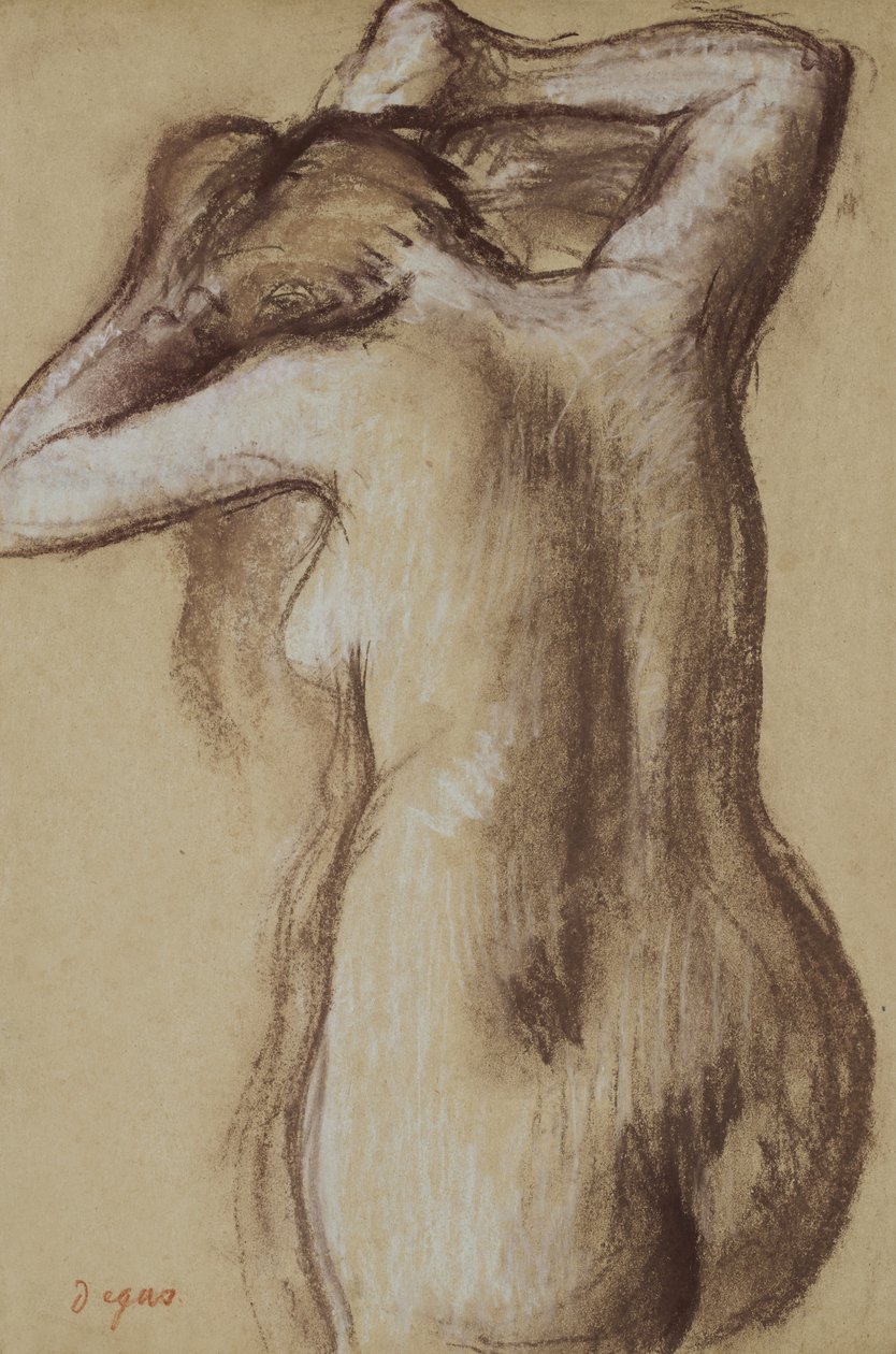 Jovem mulher nua a pentear-se, c.1889-90 (pastel sobre papel) de Edgar Degas