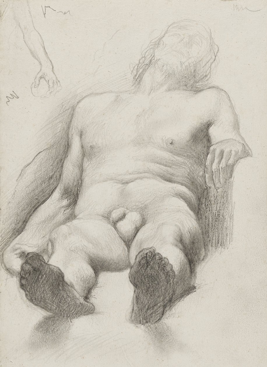 Study - Lying Man, 1856-58 (grafite sobre papel creme colorido) de Edgar Degas