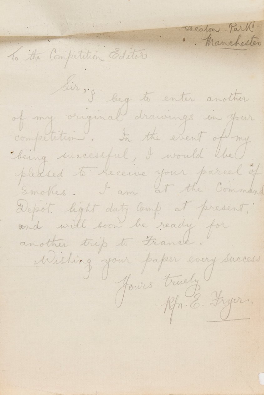 Carta para um editor de competição de jornais, 1917 de Edgar Fryer
