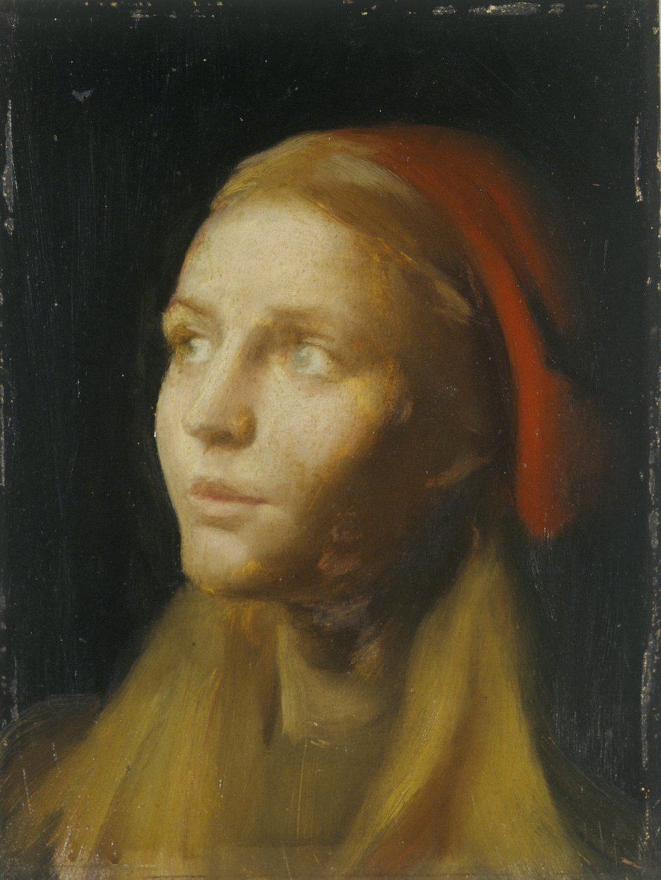 Estudo de uma cabeça de rapariga (óleo sobre tela) de Edgar Herbert Thomas
