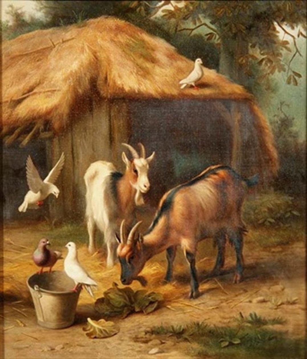 Cabras e pombas numa quinta de Edgar Hunt
