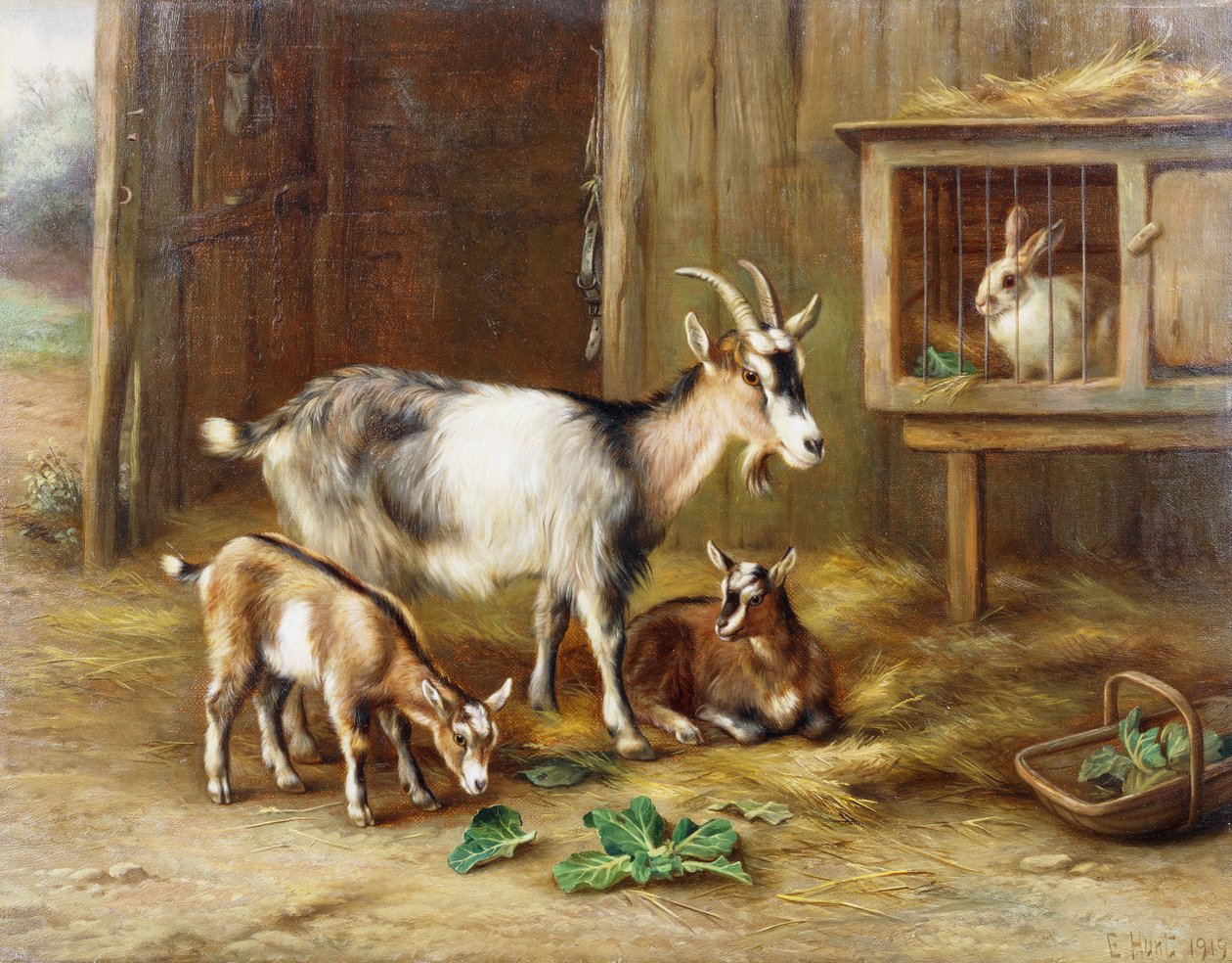 Cabras junto a uma coelheira de Edgar Hunt