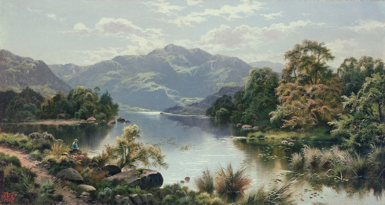 Uma cena do lago em North Wales de Edgar Longstaffe