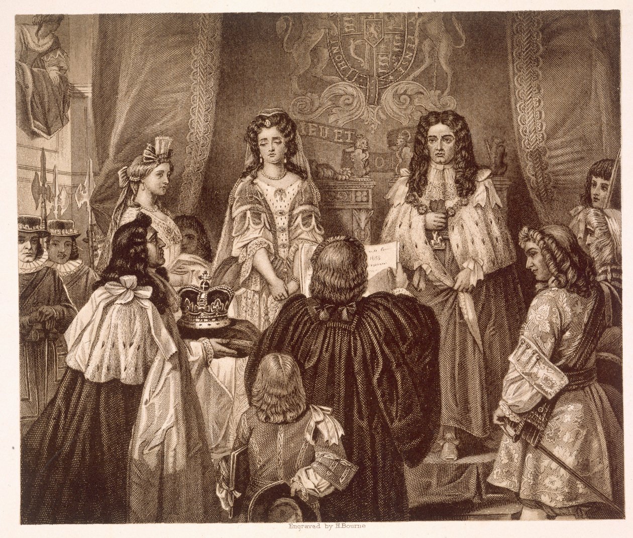 A coroa oferecida a Guilherme e Maria pelos Lordes e Comuns em Whitehall, 12 de fevereiro de Edgar Melville (after) Ward