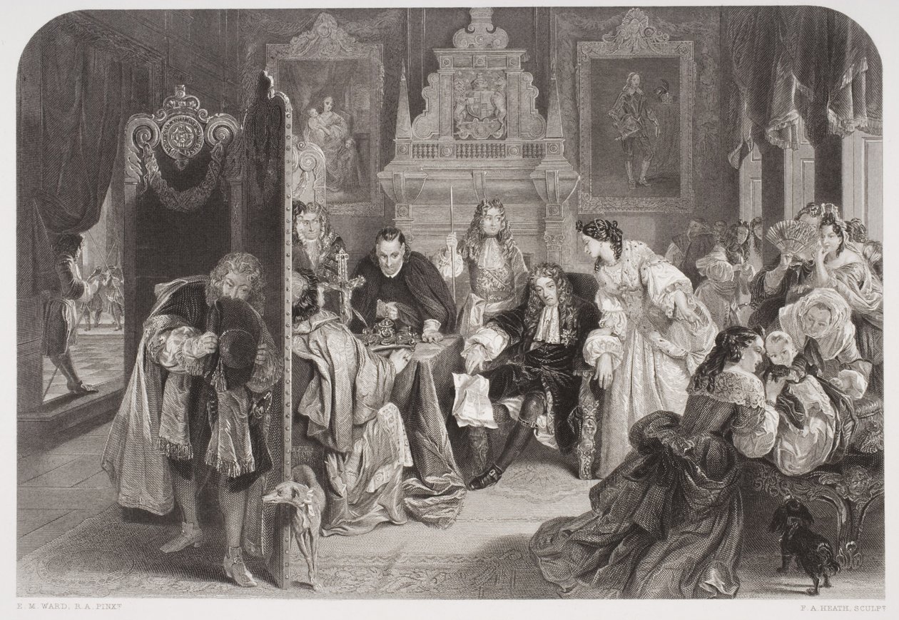 James II (1633-1701) recebendo notícias do desembarque do Príncipe de Orange, gravado por FA Heath de Edgar Melville Ward