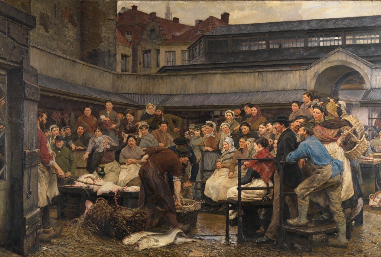 O Antigo Mercado do Peixe em Antuérpia em 1882 (óleo sobre tela) de Edgard Farasyn