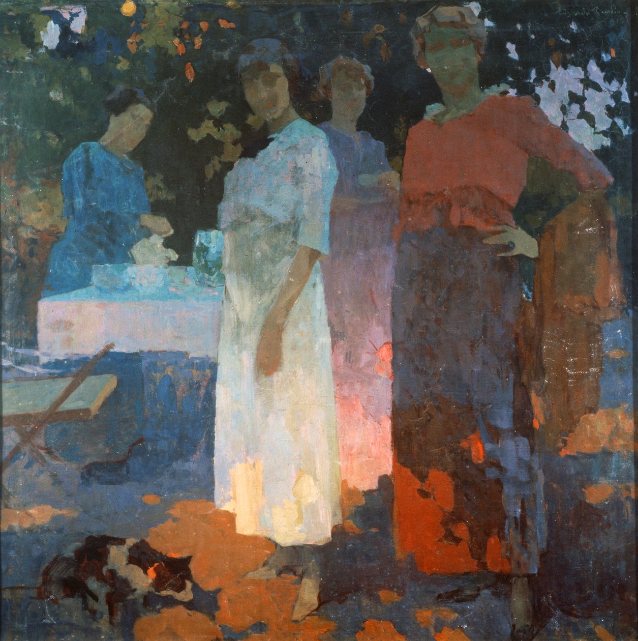 Café da manhã no jardim, de Edgardo Curcio (1881-1923), óleo sobre tela, 82x82 cm. Itália, século XX. de Edgardo Curcio